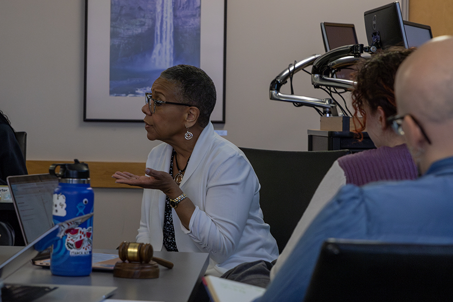 Paula Younger, executive director for Government, Community, and Constituent Relations, met with SGC to discuss her role and recieve feedback on what SGC thinks she could do in her office that would benefit students. 