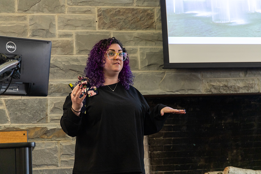 Crissi Dalfonzo, director of LGBTQ Education, Outreach, and Services, spoke with the Student Governance Council about LGBTQ+ resources on campus and how to promote more gender-inclusive language. 