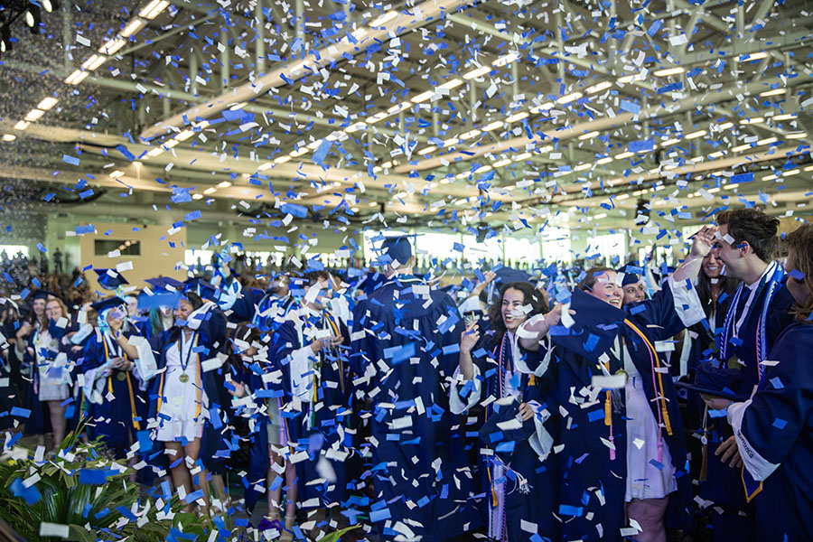 Following the same format as the 2023 commencement ceremonies, the college recognized students graduating with master’s or doctoral degrees in a commencement and graduate hooding ceremony May 18 and honored all undergraduate students in a commencement ceremony May 19.