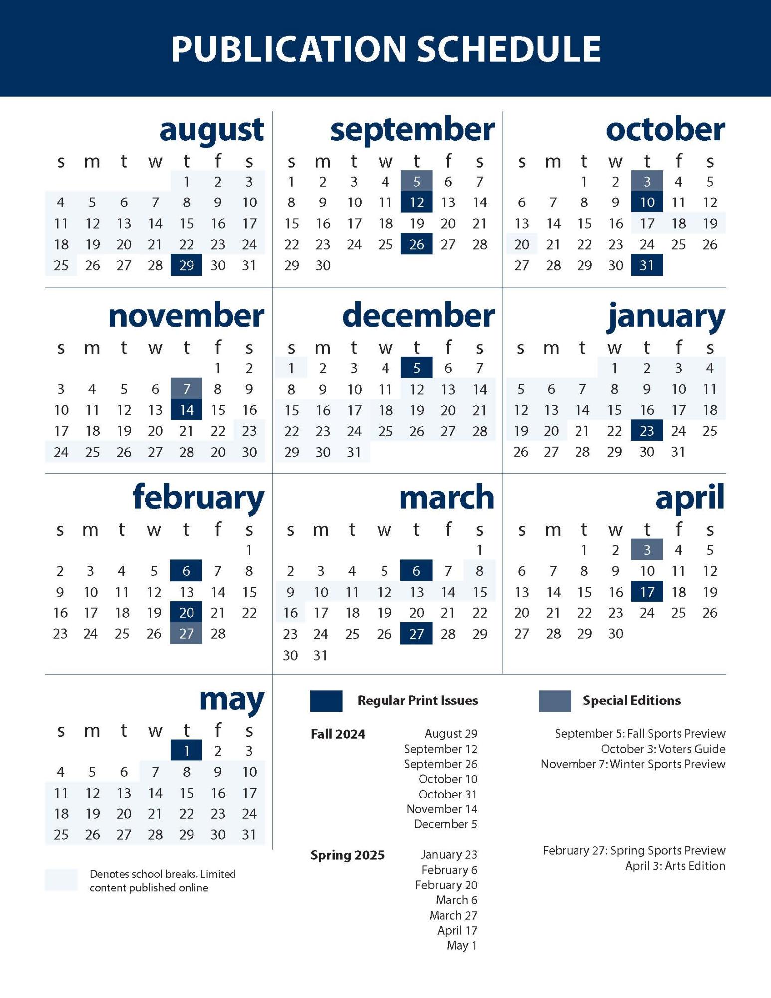 Publication Schedule – The Ithacan
