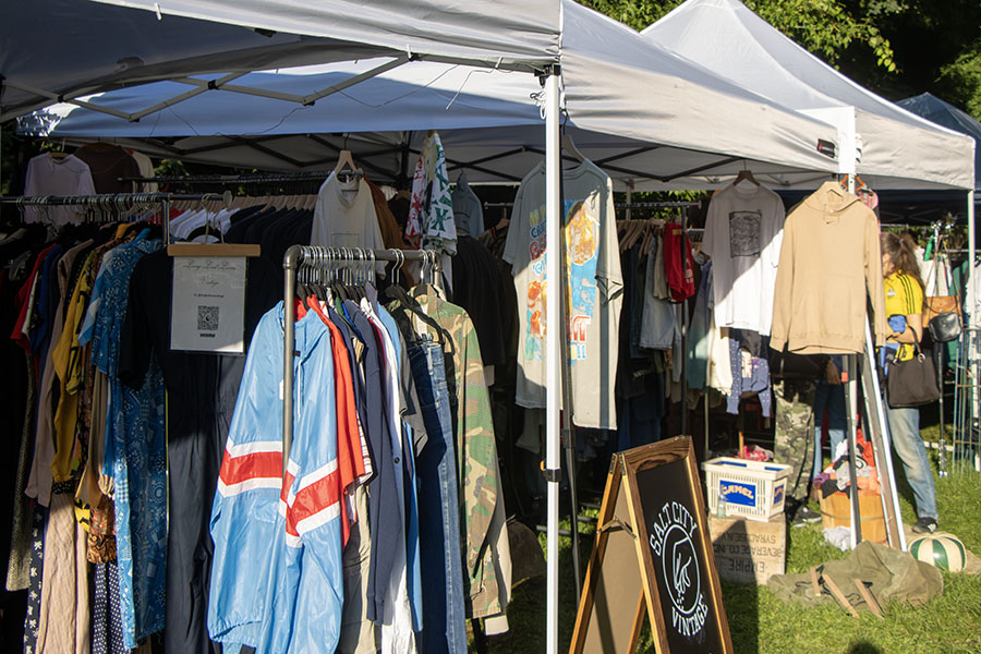 Rocco Leone, owner of Salt City Vintage, lives in Syracuse. Leone travels all the way to Ithaca every other Wednesday to be a vendor at the Backyard Flea market. Salt City Vintage offers consumers a variety of items, whether it be graphic-tees, hats or winter jackets. 