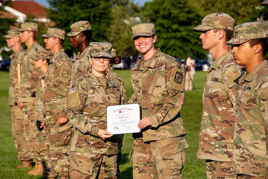 Over the summer, Ithaca College junior volleyball setter Maddie Cox received the Reserve Organization of America Award during her military training for her dedication and resilience to adversity.