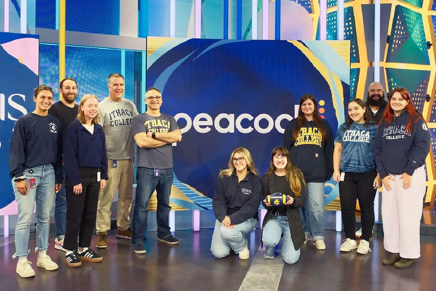 Pictured, Ithaca College students worked at the NBC studio in Stamford, Connecticut covering the 2024 Summer Olympic Games in Paris. Students both past and present worked with NBC this summer.