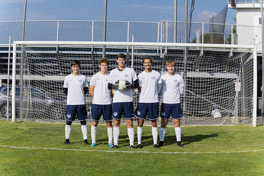 From left, junior Johannes Berghahn, sophomore Brayden Milbrandt, junior Bryson Shaull and first-year students Paddy Eagan and Parker Giles serve as goalkeepers. This season, Berghahn, Shaull, and Milbrandt have each started in goal.