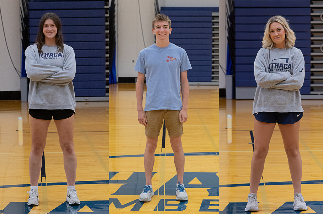 From left to right, Ithaca College women's basketball junior forward Annabella Yorio, men's cross country runner senior Drew Taylor and women's basketball senior guard Jillian Payne all interned for the NBA and WNBA this summer.