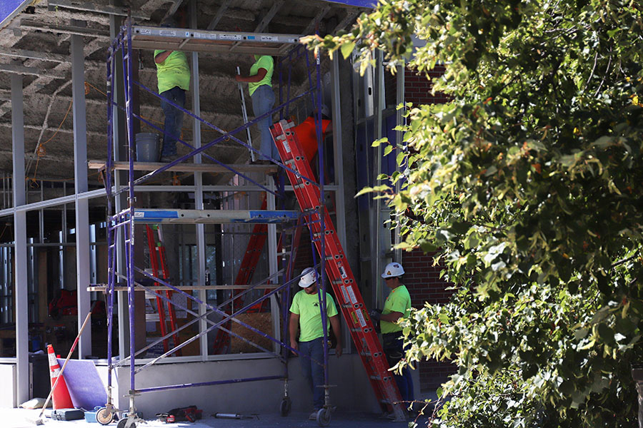 Construction workers have been working on the Terraces Dining Hall and Baker Walkway elevator project since April 1. The project is not estimated to be completed until November. 