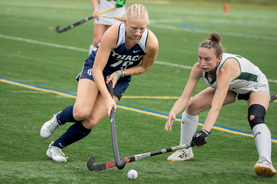 Sophomore midfielder Payton Yahner moves the ball up the field against the Skidmore College Thoroughbreds on Oct. 25. On Nov. 2, the Bombers extended their winning streak to seven games as they beat the Ursinus  College Bears.