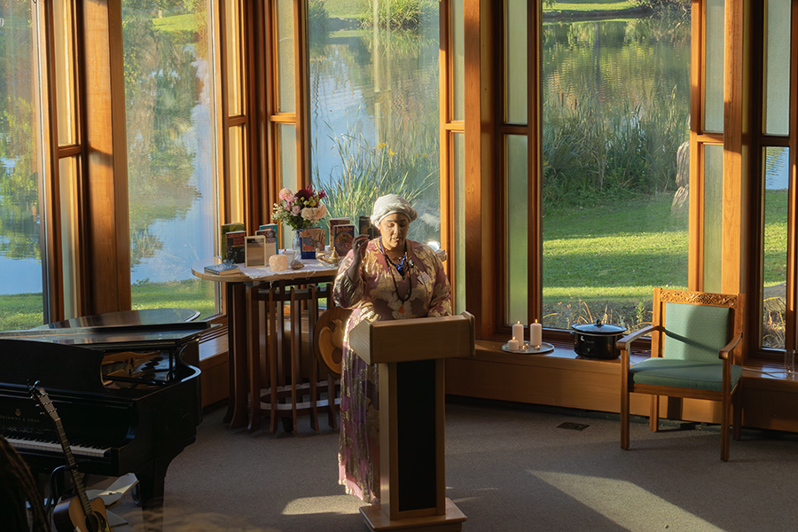 Lauren Kelly Benson, director of the Office of Religious and Spiritual Life, led the Oct. 8 interfaith gathering in the Muller Chapel. The gathering allowed campus community members have a place to grieve the Oct. 7, 2023 attacks in Israel. 