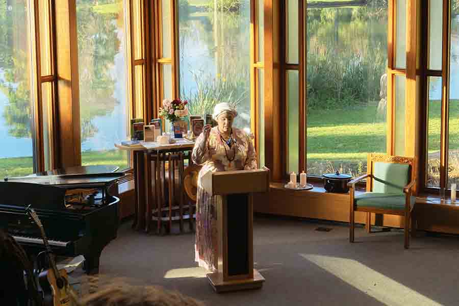 Lauren Kelly Benson, director of the Office of Religious and Spiritual Life, led the Oct. 8 interfaith gathering in the Muller Chapel. The gathering allowed campus community members have a place to grieve the Oct. 7, 2023 attacks in Israel. 