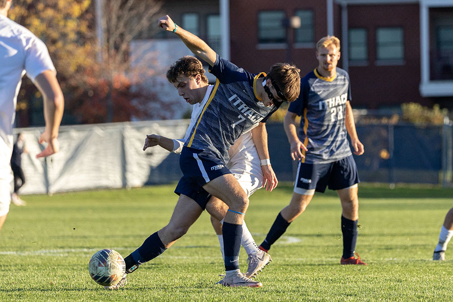 Sophomore forward Jack Carney battles for the ball.
