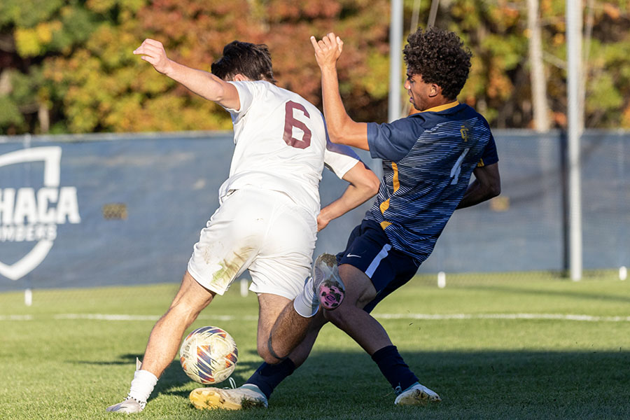 Sophomore midfielder Cameron Wooten tries to win the ball.