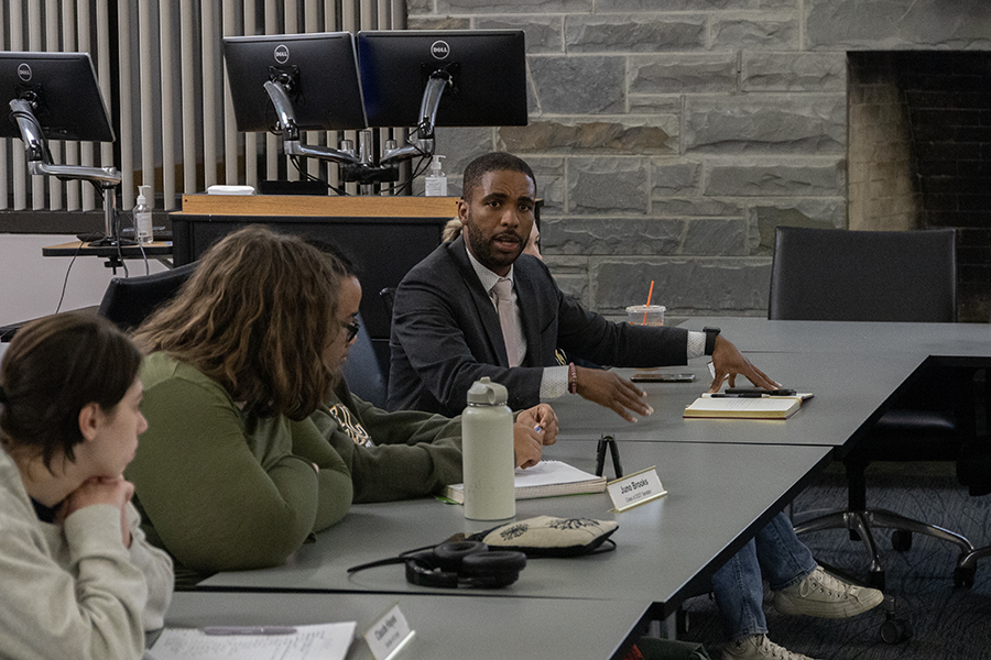 Stanley Bazile, vice president for Student Affairs and Campus Life, spoke to the Ithaca College Student Governance Council about suicide prevention and student civil disobedience.