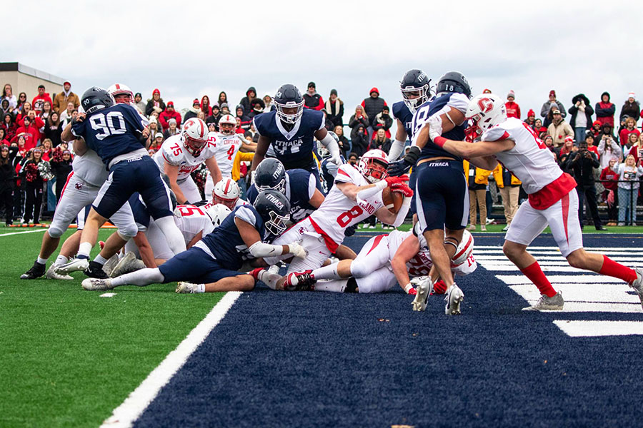 The Ithaca College and SUNY Cortland football teams renew their rivalry with the 65th annual Cortaca Jug game Nov. 16. The Bombers fell to the Red Dragons in the 2023 Cortaca Jug match.