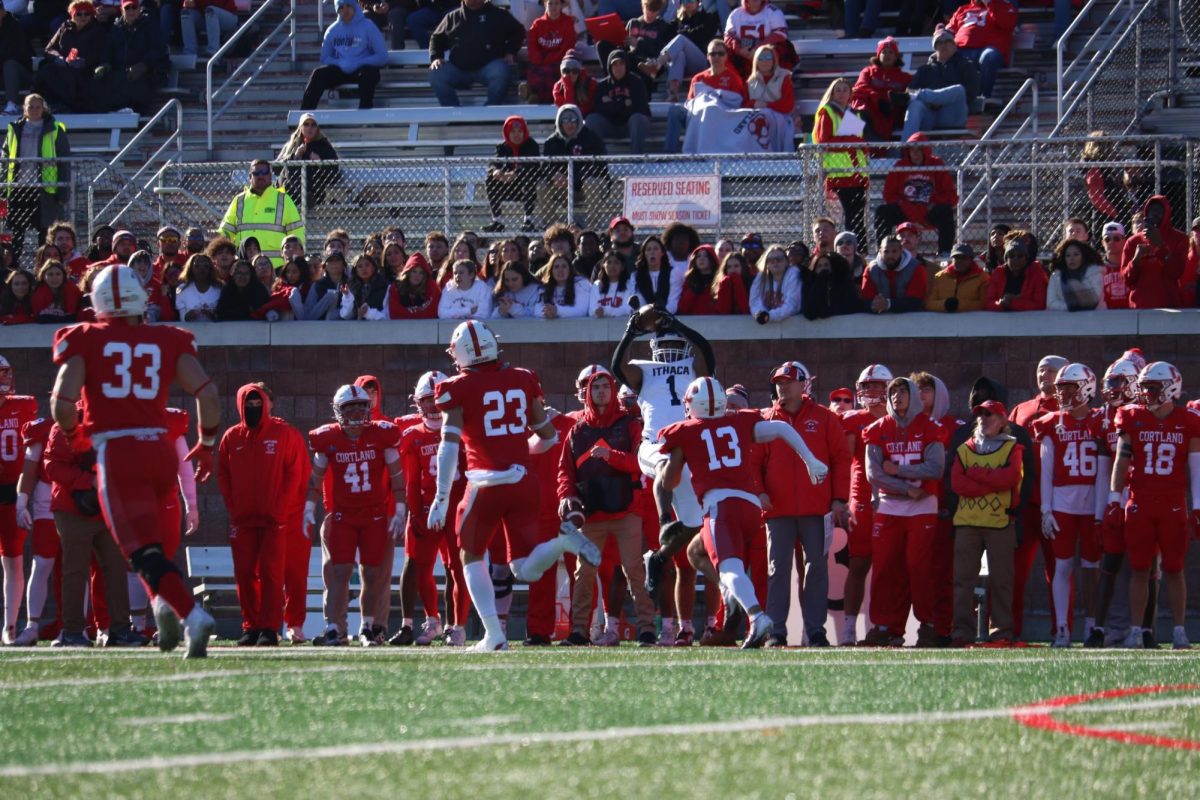 The Ithaca College and SUNY Cortland football teams renew their rivalry with the 65th annual Cortaca Jug game Nov. 16. The Bombers fell to the Red Dragons in the 2023 Cortaca Jug match.