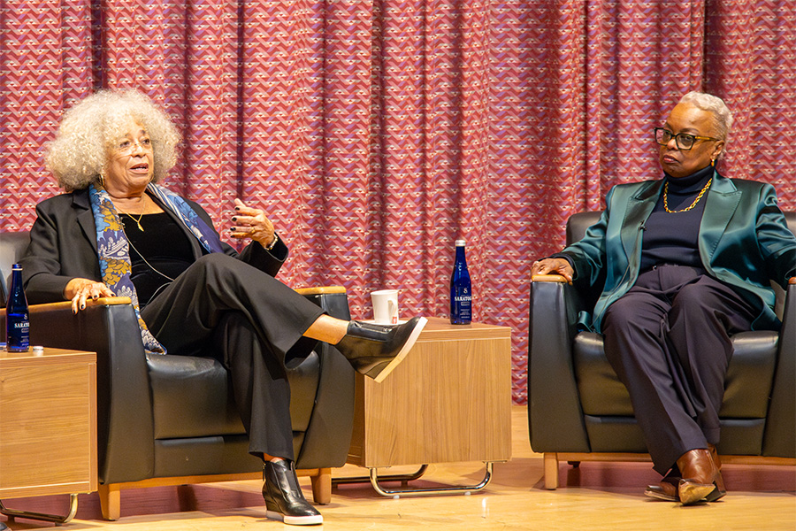 Angela Davis –– an author, political activist and professor –– and Ithaca College President La Jerne Cornish spoke Feb. 4 in Ford Hall for a conversation event. 
