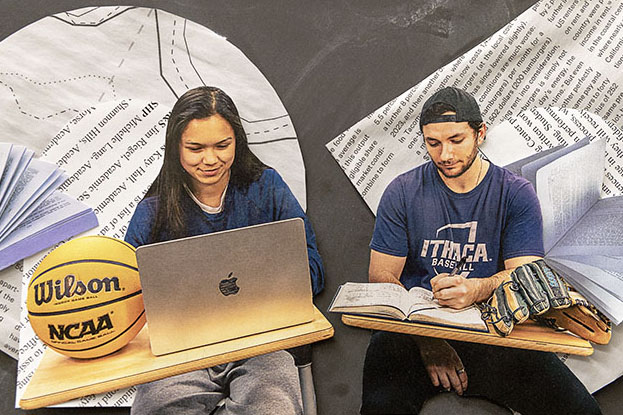 Emma Waite (left) and Andrew McDermott (right) deal with the workload of graduate school while balancing athletics. 