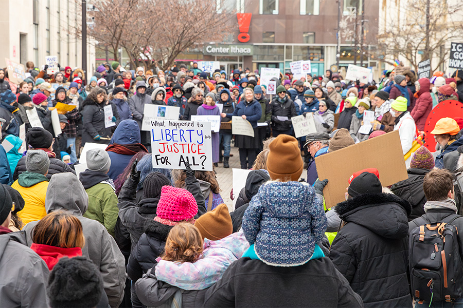 Following an ICE arrest of an undocumented immigrant in Ithaca on Jan. 30, more than 100 members of the community gathered on The Commons on Feb. 2 in support of the county’s sanctuary status.