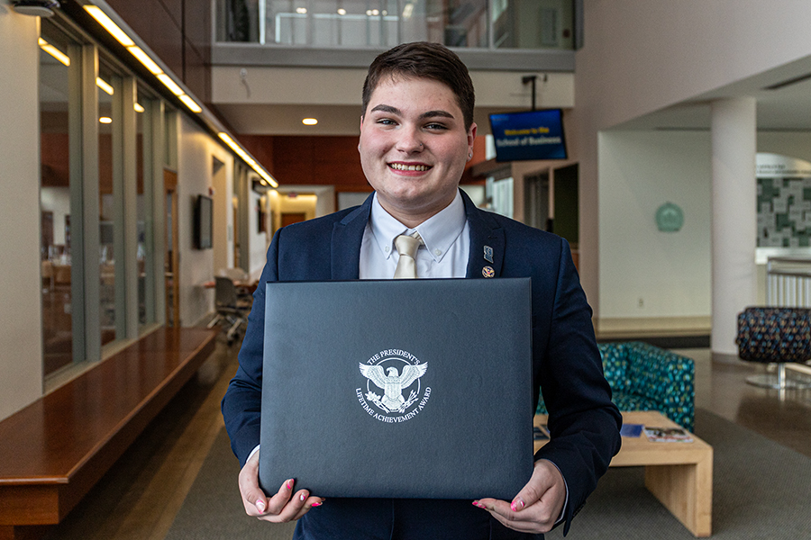 After accumulating over 4,000 hours of service work since 2019, sophomore Louis Pratt was awarded the President’s Lifetime Achievement Award.