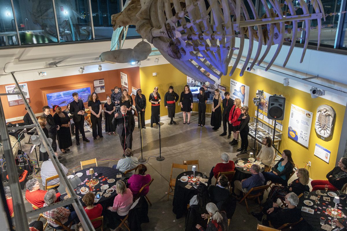 ICJVE stand behind their director, John White, as the performance begins. This marks the second year Cayuga Chamber Orchestra has organized the "Songs of Love" concert. 