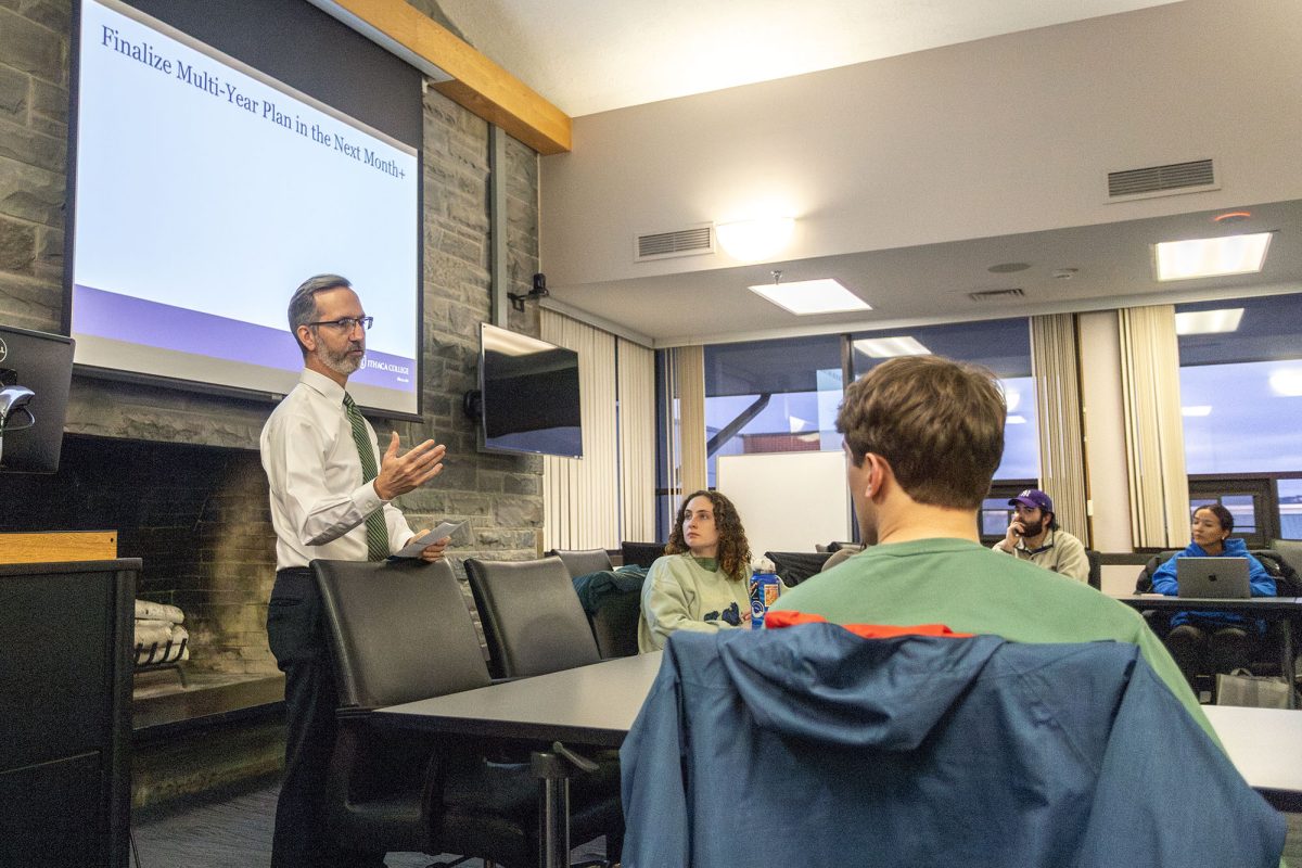 The Ithaca College Student Governance Council met March 17 to discuss the college’s financial future with Tim Downs, chief financial officer and vice president of finance and administration.