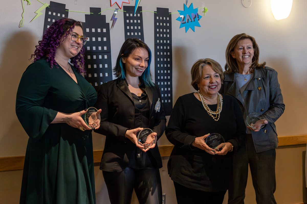 Sumru Atuk, assistant professor in the Department of Politics; Crissi Dalfonzo, director of the Center for LGBT Education, Outreach, & Services; Diane Gayeski, professor of Strategic Communication and; Melinda Quigg, head coach of the IC women’s soccer team all won the 2025 Women of Distinction Award.