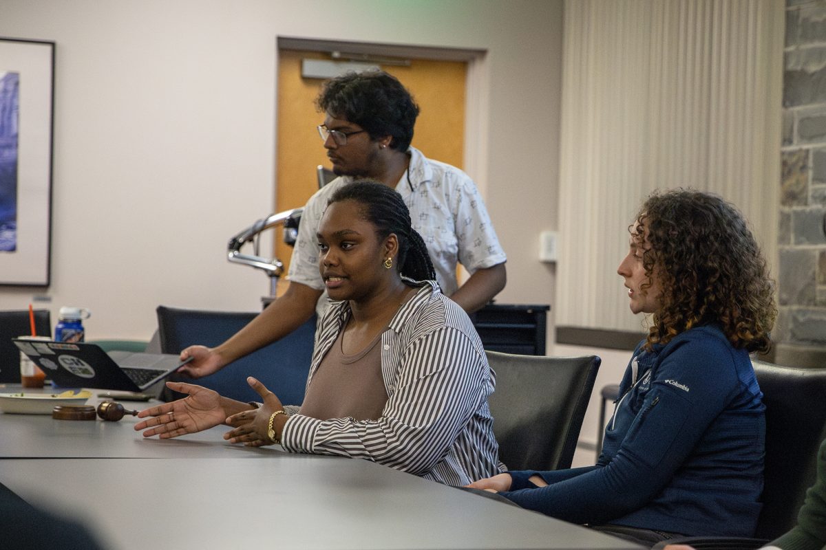 From left, junior Rishabh Sen, junior Login Abudalla, and junior Nikki Sutera. Abudalla said she wanted to work on a program called “credit articulation,” in which the process of transferring credits from a different institution to IC would be much easier