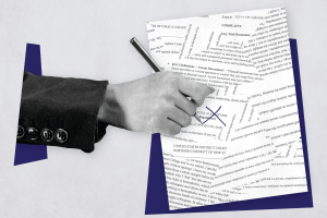 Ithaca College released its response to the claims made by IC professor Brad Hougham on June 27 in which a motion for dismissal was requested. (Illustration by Kaiden Chandler/The Ithacan; photo by Mikhail Nilov/Pexels)
