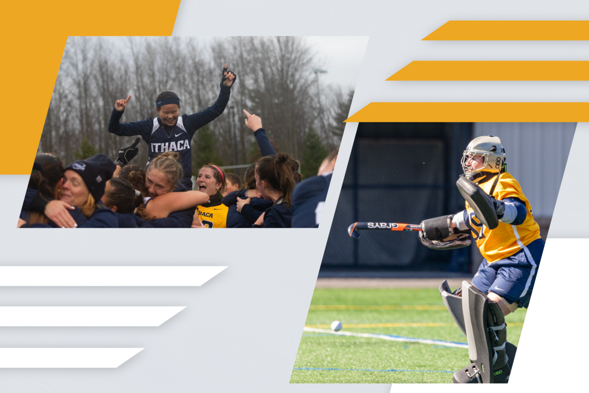 The Ithaca College field hockey team celebrates its first Liberty League Championship since the program began in 1968.