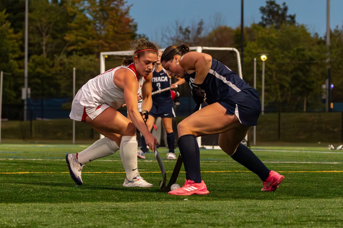 First-year midfielder Amelia MacDonald faces off against the Red Dragons on Sept. 10. The Red Dragons won 1-0 after double overtime.