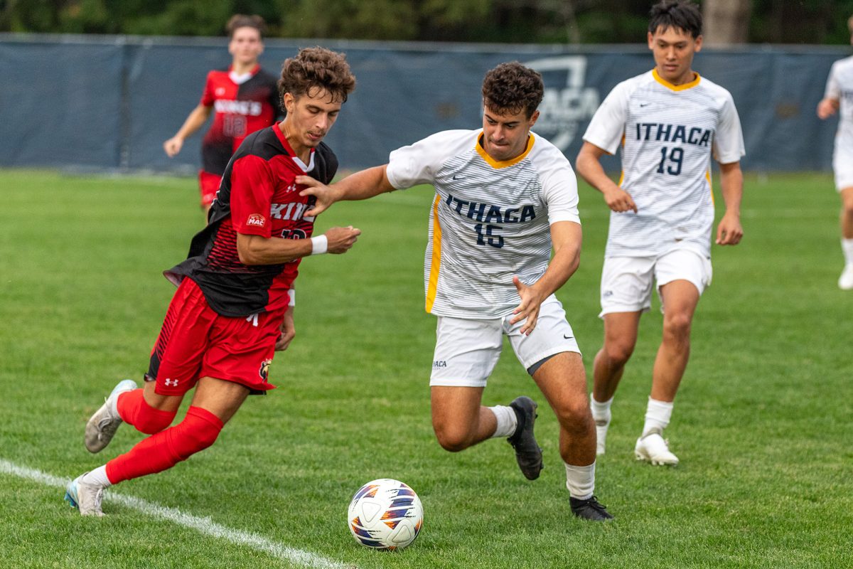 Sophomores Joshua Bourdoulous and Emmett Enriquez keep Monarchs' physical play at arm's length. Enriquez netted the only goal of the game.