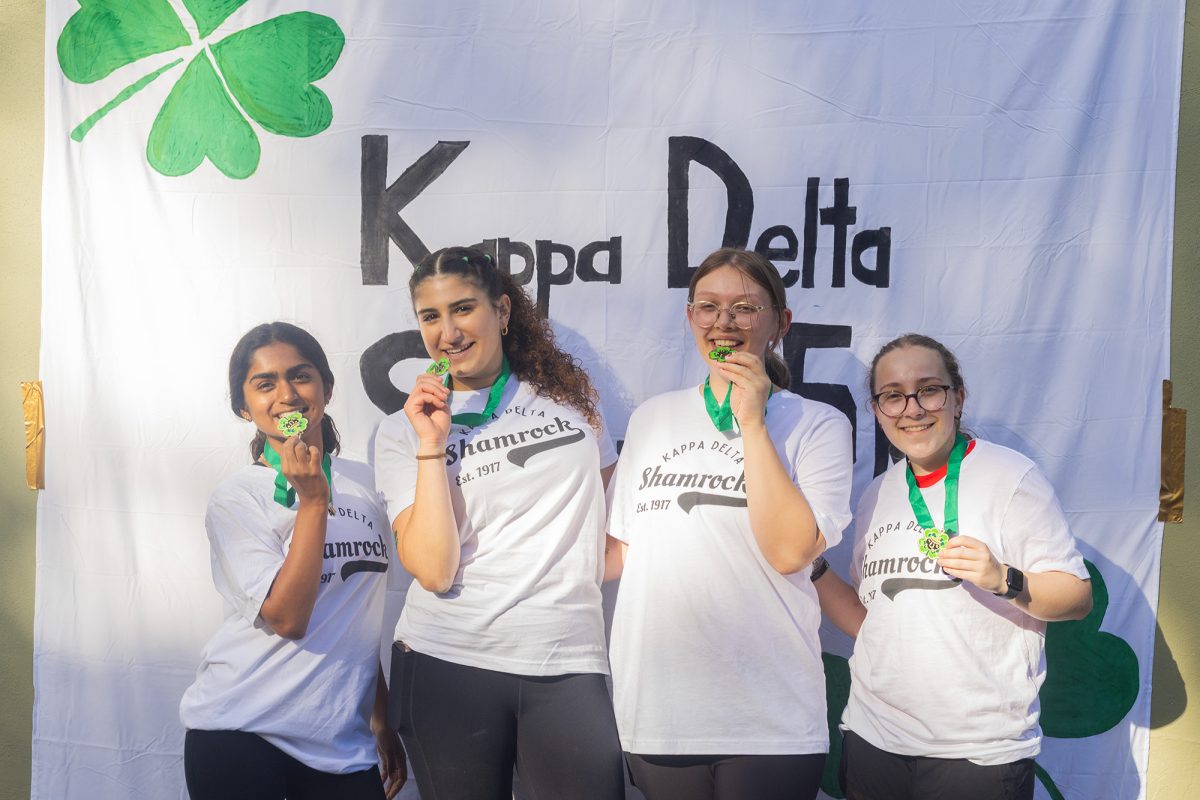 From left, Cornell University sophomores Sonali Gopal, Andreana Frangos, Liliana Franzese and El Youngquist at the "ShamROCKing Into School" 5k, in support of Prevent Child Abuse America.