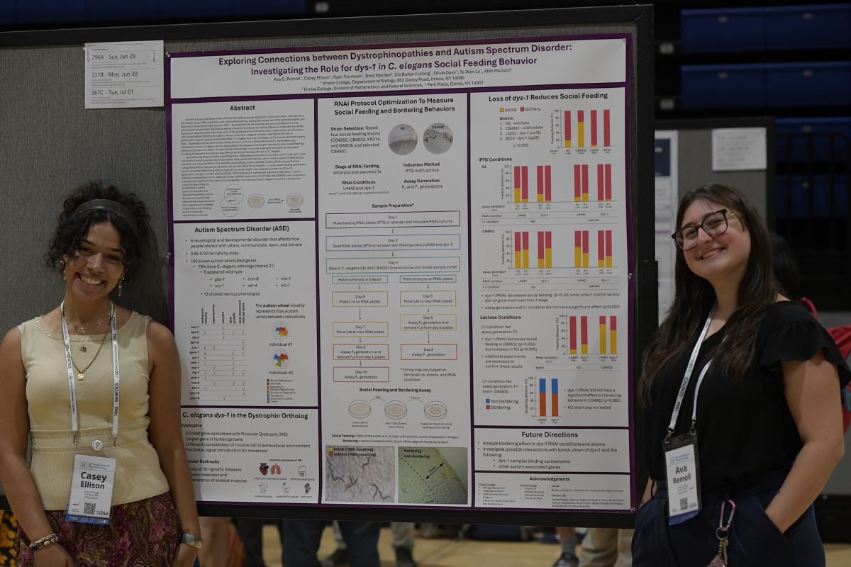 From left, junior biology majors Casey Ellison and Ava Remoll attended the 2025 International Worm Conference where they won an award for their research. 