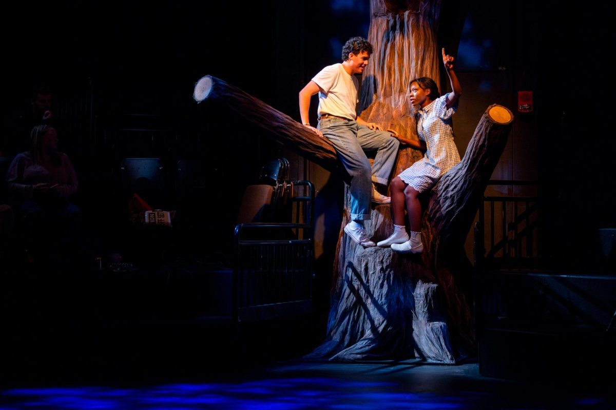 From left George Gibbs, played by Kaden Hawkins and Emily Webb, played by Corrinthea Washington in Ithaca College's Center for Theater and Dance opening production of 'Our Town.'