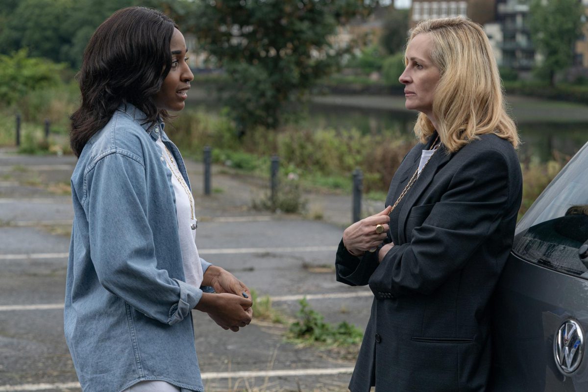 Alma Imhoff (Julia Roberts) and Maggie Resnick (Ayo Edebiri) in crime drama 'After the Hunt.' 