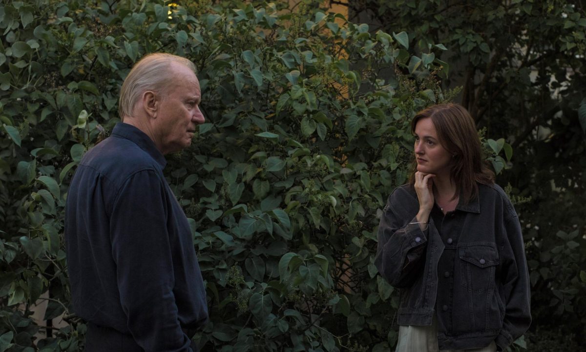 From left, Gustav Borg (Stellan Skarsgard) and Nora (Renate Reinsve) in "Sentimental Value." 