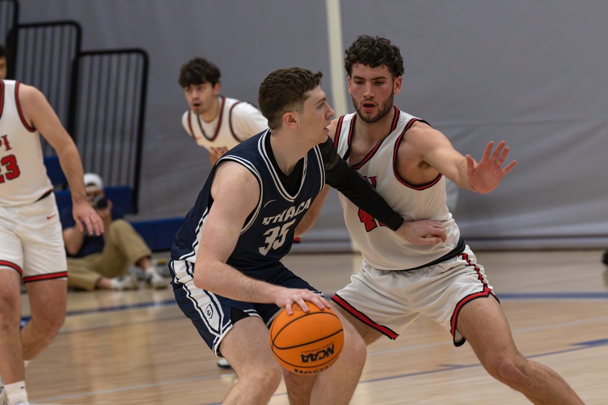 Junior center David Luberoff battles a defender in the loss against Rensselaer Polytechnic Institute on Jan. 16. Luberoff is playing with the new press system 