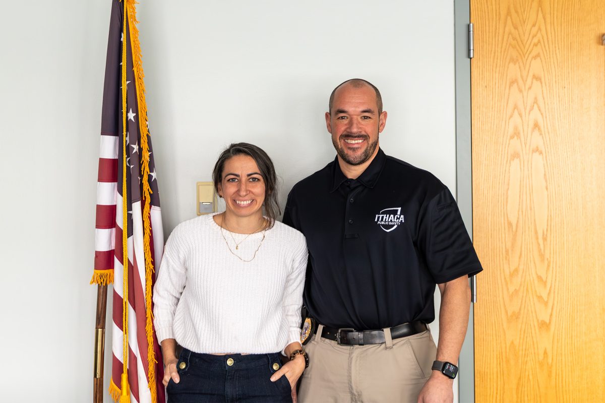 From left, Elyse Nepa, assistant director of Clery Act and prevention education, and Scott Garin, executive director and chief, engage in the community beyond their responsibilities as college law enforcement.