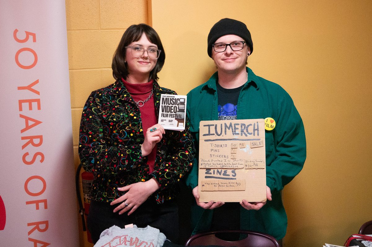 From left Dakota Jane and Anthony Cenimo at the Ithaca Underground Music Video Festival, which took place Jan. 28-29 at Cinemapolis on The Commons. Festival attendees enjoed 26 films featuring the work of local filmmakers and musicians from Ithaca College students, alumni and other artists in Ithaca. 