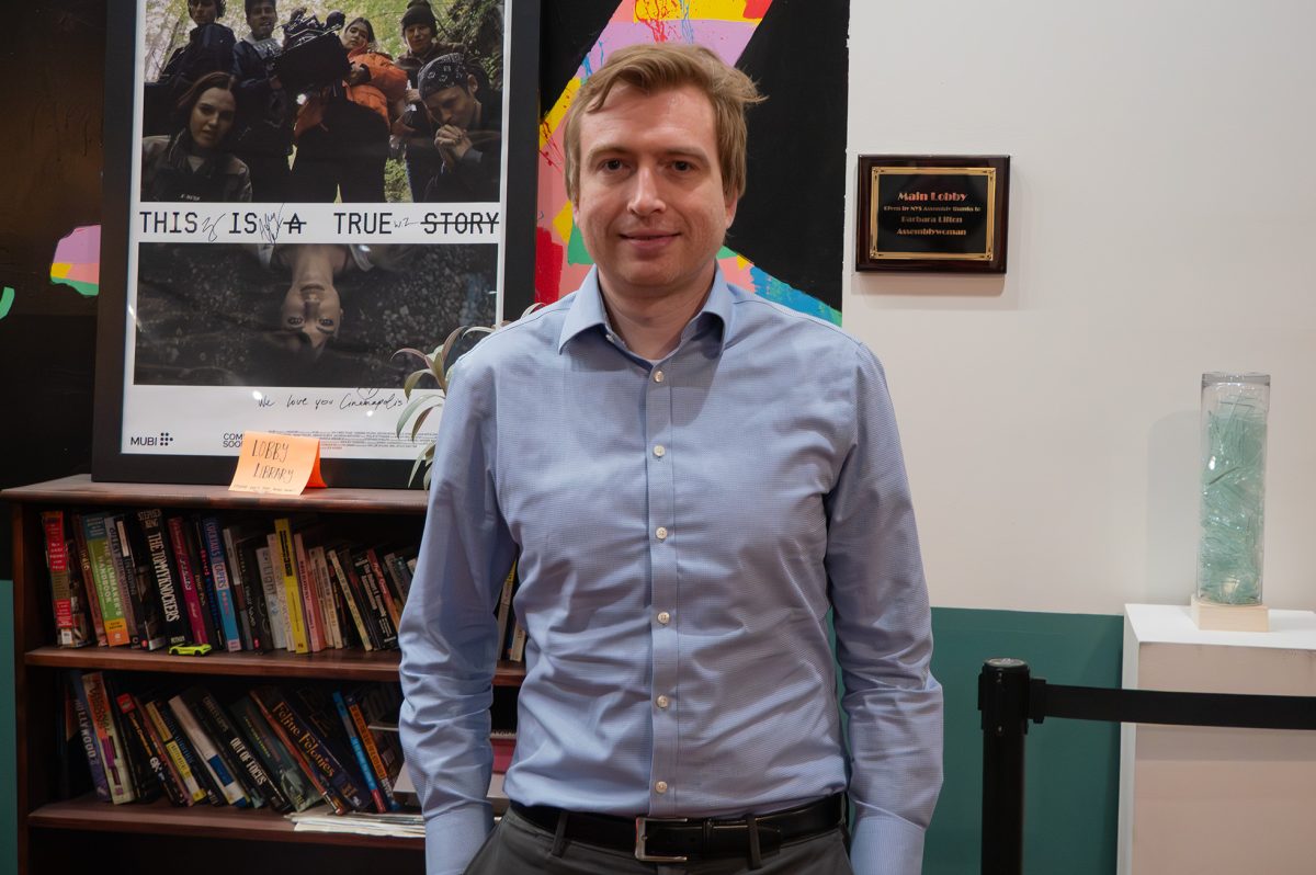 Andrew Vielkind, a professor of media studies at Ithaca College, gave a brief speech before a screening of the film “Breathless” at Cinemapolis on March 4. The special screening was one of many events in the ongoing collaboration between the college and the independent movie theater.