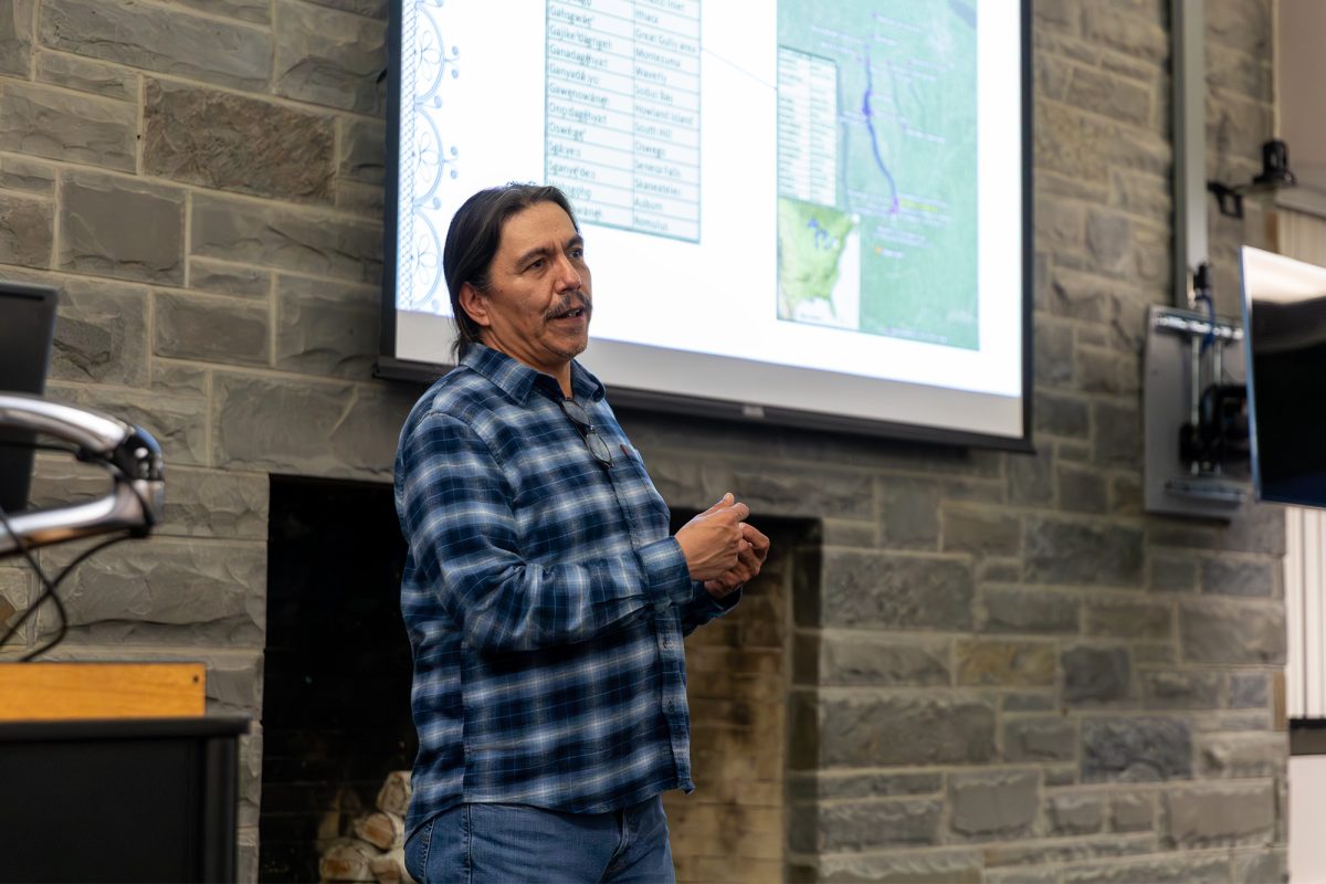 Stephen Henhawk, Language and Culture Lead at GLP, discussed the historical and present-day livelihoods of the Gayogo̱hó:nǫˀ community and the importance of centering Indigenous voices in conversations about sustainability.